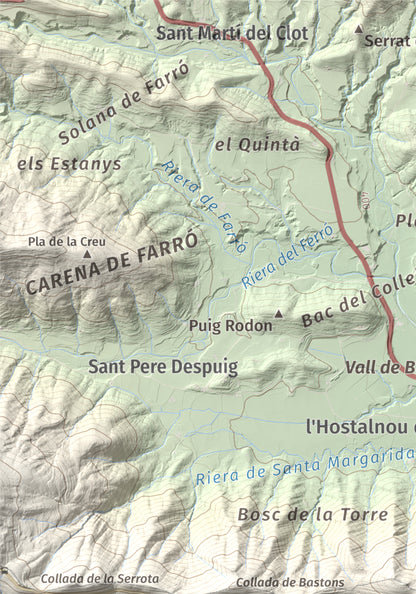 Mapa de relieve de Sant Miquel del Mont, 793 m, Garrotxa, lámina 100 Cims de Trobart. Detalle de la zona superior izquierda. 21 × 30 cm.