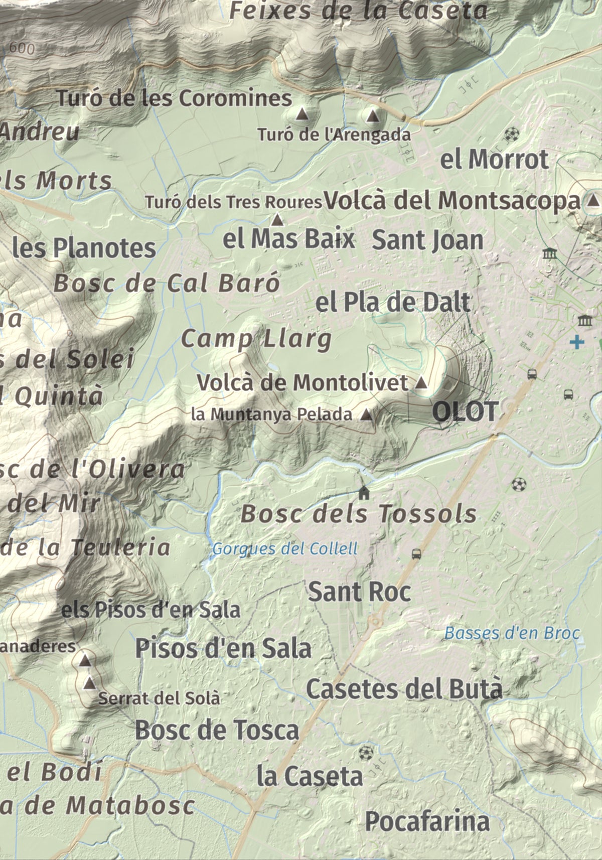 Mapa de relieve de Sant Miquel del Mont, 793 m, Garrotxa, lámina 100 Cims de Trobart. Detalle de la zona inferior derecha. 21 × 30 cm.