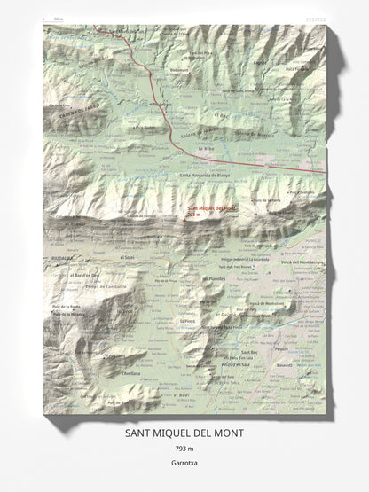 Mapa de relieve de Sant Miquel del Mont, 793 m, Garrotxa, lámina 100 Cims de Trobart 30 × 40 cm.