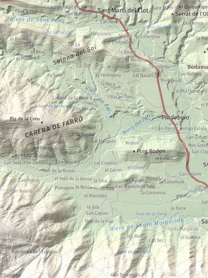 Mapa de relieve de Sant Miquel del Mont, 793 m, Garrotxa, lámina 100 Cims de Trobart. Detalle de la zona superior izquierda. 30 × 40 cm.