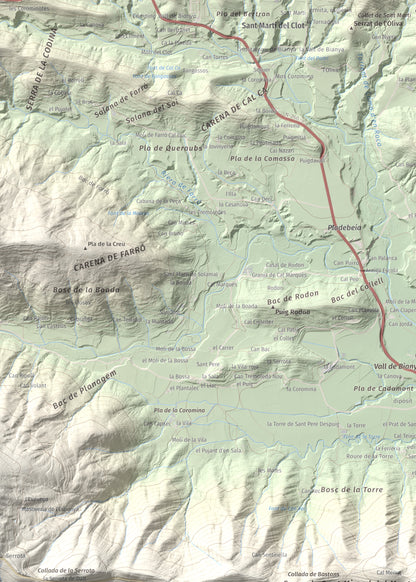 Mapa de relieve de Sant Miquel del Mont, 793 m, Garrotxa, lámina 100 Cims de Trobart. Detalle de la zona superior izquierda. 50 × 70 cm.