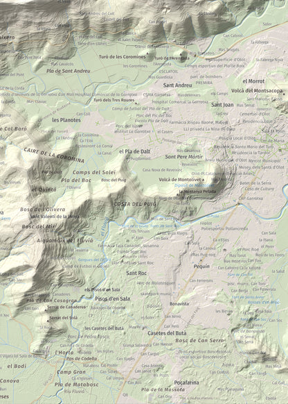 Mapa de relieve de Sant Miquel del Mont, 793 m, Garrotxa, lámina 100 Cims de Trobart. Detalle de la zona inferior derecha. 50 × 70 cm.