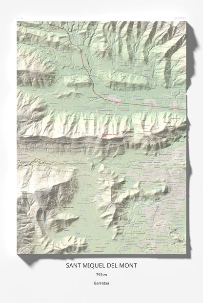 Mapa de relieve de Sant Miquel del Mont, 793 m, Garrotxa, lámina 100 Cims de Trobart 61 × 91 cm.