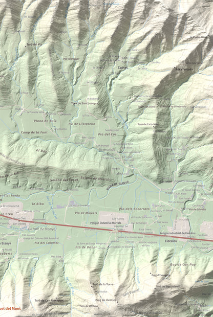 Mapa de relieve de Sant Miquel del Mont, 793 m, Garrotxa, lámina 100 Cims de Trobart. Detalle de la zona superior derecha. 61 × 91 cm.