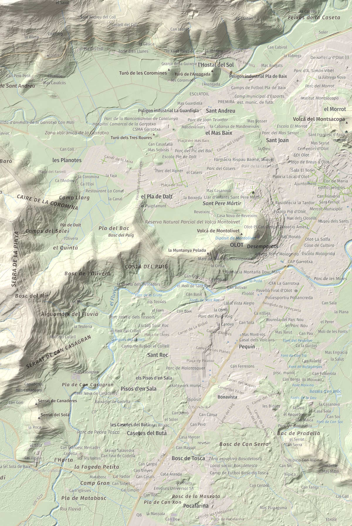 Mapa de relieve de Sant Miquel del Mont, 793 m, Garrotxa, lámina 100 Cims de Trobart. Detalle de la zona inferior derecha. 61 × 91 cm.