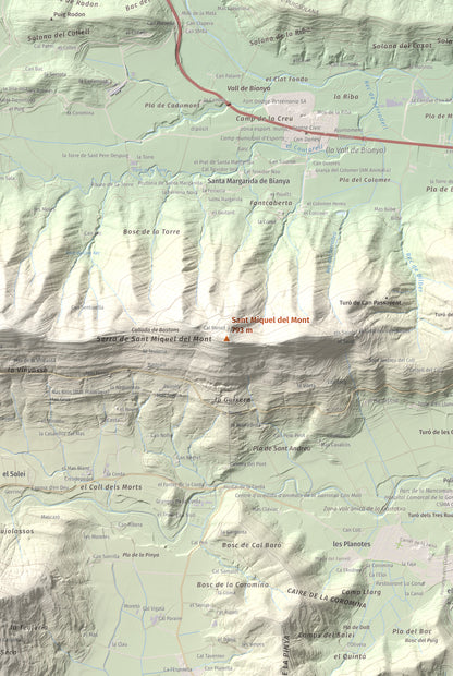 Mapa de relieve de Sant Miquel del Mont, 793 m, Garrotxa, lámina 100 Cims de Trobart. Detalle de la zona central. 61 × 91 cm.