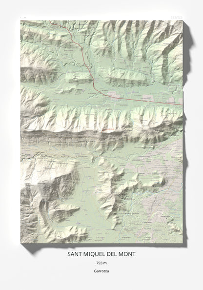 Mapa de relieve de Sant Miquel del Mont, 793 m, Garrotxa, lámina 100 Cims de Trobart 70 × 100 cm.