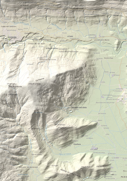 Mapa de relieve de Sant Miquel del Mont, 793 m, Garrotxa, lámina 100 Cims de Trobart. Detalle de la zona inferior izquierda. 70 × 100 cm.