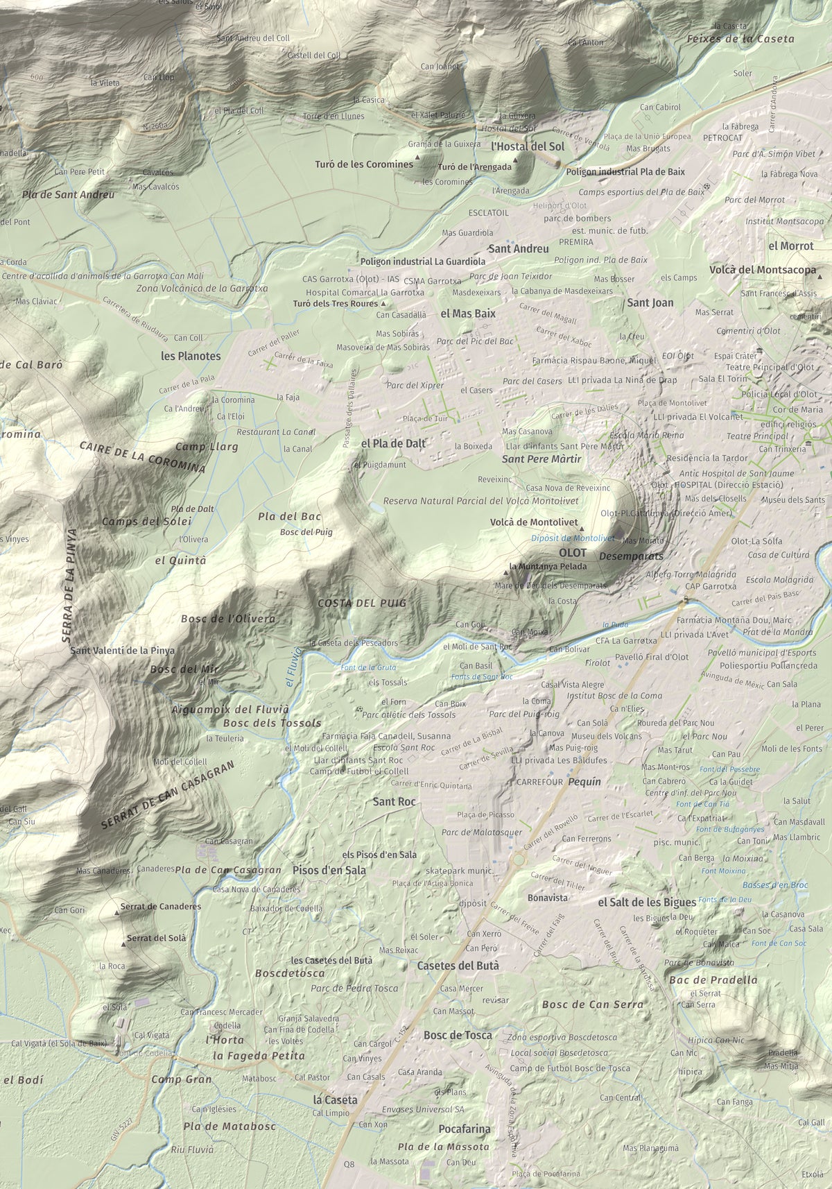 Mapa de relieve de Sant Miquel del Mont, 793 m, Garrotxa, lámina 100 Cims de Trobart. Detalle de la zona inferior derecha. 70 × 100 cm.