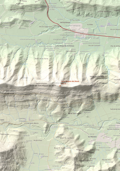 Mapa de relieve de Sant Miquel del Mont, 793 m, Garrotxa, lámina 100 Cims de Trobart. Detalle de la zona central. 70 × 100 cm.