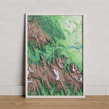 Mapa artístico del relieve de Sant Mori, al Alt Empordà, con 15 km de entorno y base topográfica ICGC. Presentación enmarcada.