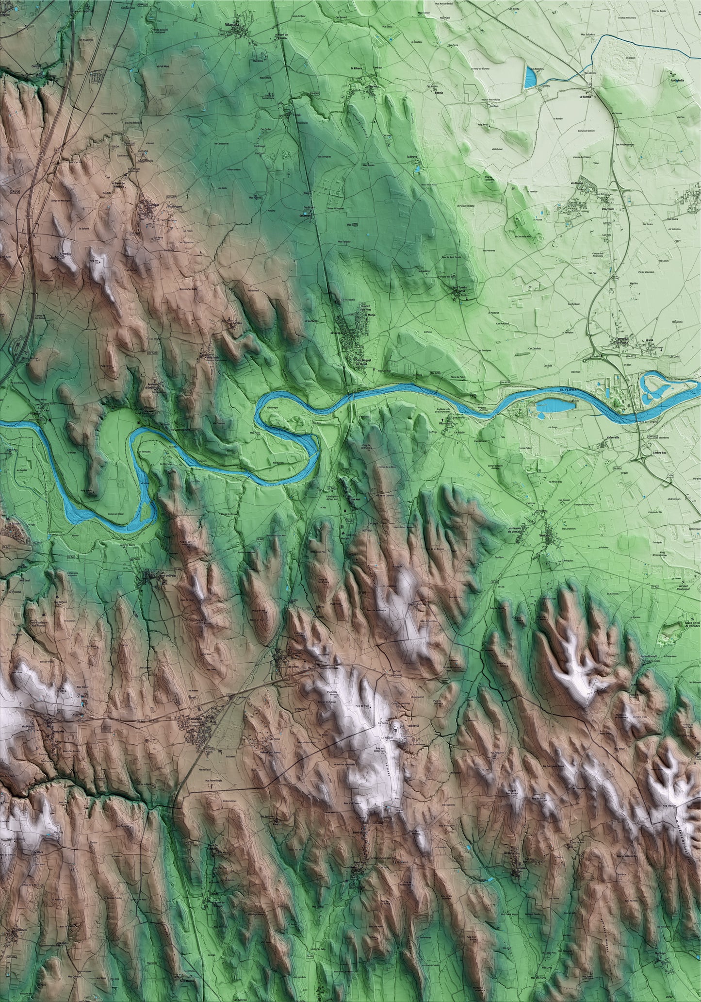Mapa artístico del relieve de Sant Mori, al Alt Empordà, con 15 km de entorno y base topográfica ICGC