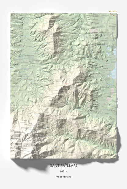 Mapa de relieve de Sant Patllari, 646 m, Pla de l'Estany, lámina 100 Cims de Trobart 61 × 91 cm.
