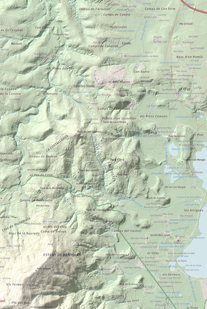 Mapa de relieve de Sant Patllari, 646 m, Pla de l'Estany, lámina 100 Cims de Trobart. Detalle de la zona superior derecha. 61 × 91 cm.