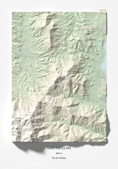 Mapa de relieve de Sant Patllari, 646 m, Pla de l'Estany, lámina 100 Cims de Trobart 70 × 100 cm.