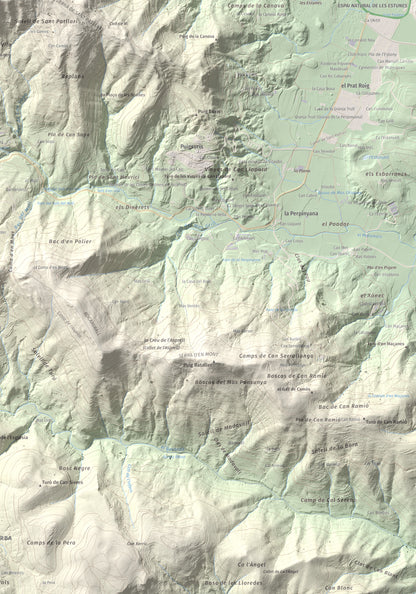Mapa de relieve de Sant Patllari, 646 m, Pla de l'Estany, lámina 100 Cims de Trobart. Detalle de la zona inferior derecha. 70 × 100 cm.