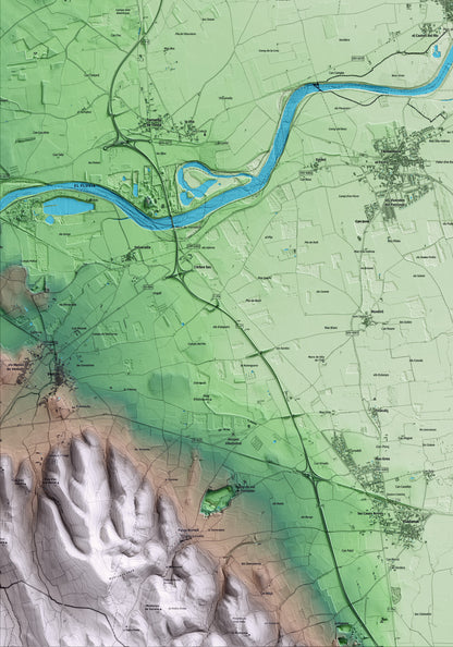 Mapa artístico del relieve de Sant Pere Pescador, al Alt Empordà, con 15 km de entorno y base topográfica ICGC. Detalle de la zona inferior izquierda.