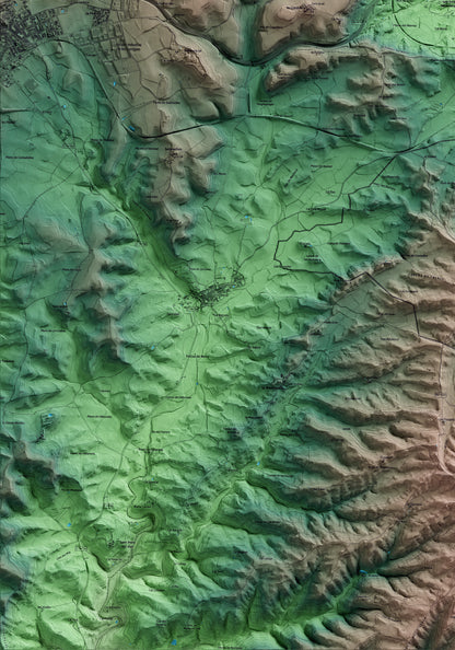 Mapa artístico del relieve de Sant Pere Sallavinera, al Anoia, con 15 km de entorno y base topográfica ICGC. Detalle de la zona inferior izquierda.