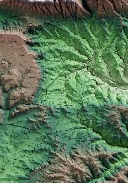 Mapa artístico del relieve de Sant Pere Sallavinera, al Anoia, con 15 km de entorno y base topográfica ICGC. Detalle de la zona central.