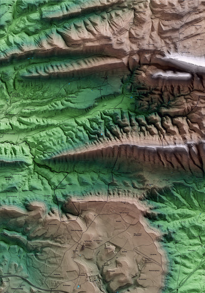 Mapa artístico del relieve de Sant Pere Sallavinera, al Anoia, con 15 km de entorno y base topográfica ICGC. Detalle de la zona superior izquierda.