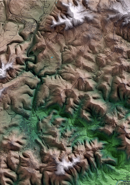 Mapa artístico del relieve de Sant Pere de Ribes, al Garraf, con 15 km de entorno y base topográfica ICGC. Detalle de la zona superior izquierda.