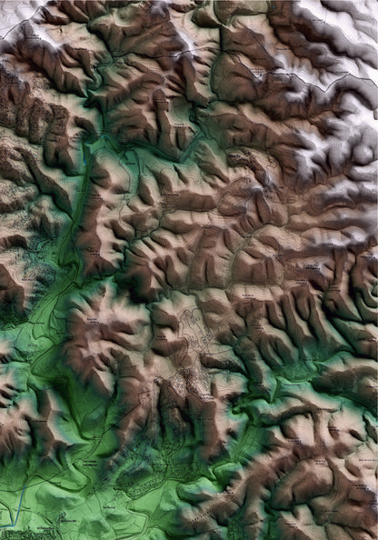 Mapa artístico del relieve de Sant Pere de Ribes, al Garraf, con 15 km de entorno y base topográfica ICGC. Detalle de la zona superior derecha.