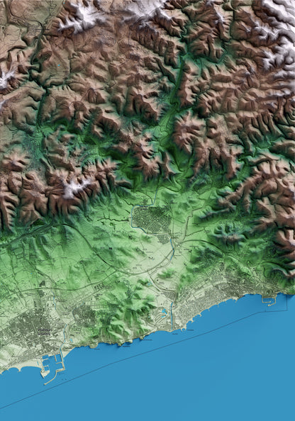 Mapa artístico del relieve de Sant Pere de Ribes, al Garraf, con 15 km de entorno y base topográfica ICGC