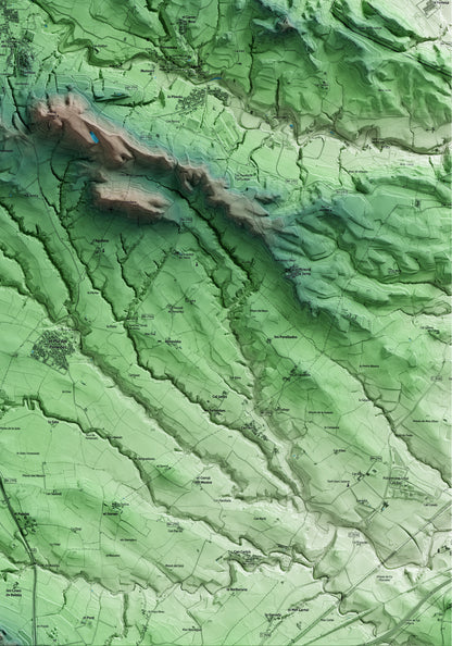 Mapa artístico del relieve de Sant Pere de Riudebitlles, al Alt Penedès, con 15 km de entorno y base topográfica ICGC. Detalle de la zona inferior derecha.