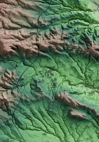 Mapa artístico del relieve de Sant Pere de Riudebitlles, al Alt Penedès, con 15 km de entorno y base topográfica ICGC. Detalle de la zona central.
