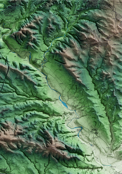 Mapa artístico del relieve de Sant Pere de Riudebitlles, al Alt Penedès, con 15 km de entorno y base topográfica ICGC. Detalle de la zona superior derecha.