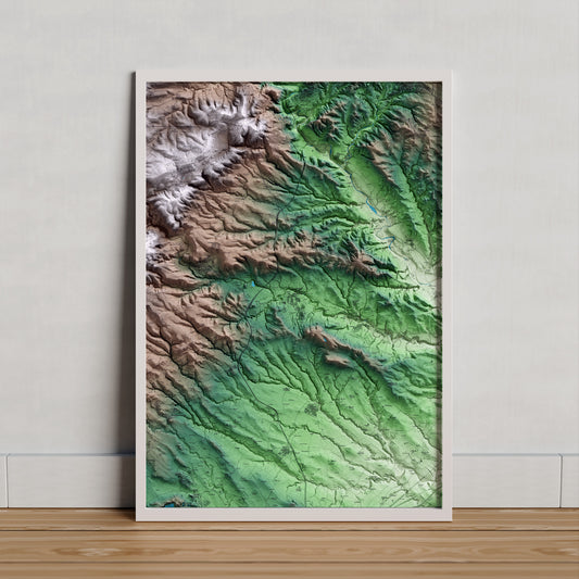 Mapa artístico del relieve de Sant Pere de Riudebitlles, al Alt Penedès, con 15 km de entorno y base topográfica ICGC. Presentación enmarcada.