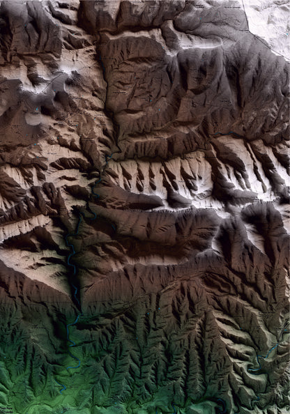 Mapa artístico del relieve de Sant Pere de Torelló, a Osona, con 15 km de entorno y base topográfica ICGC. Detalle de la zona superior derecha.