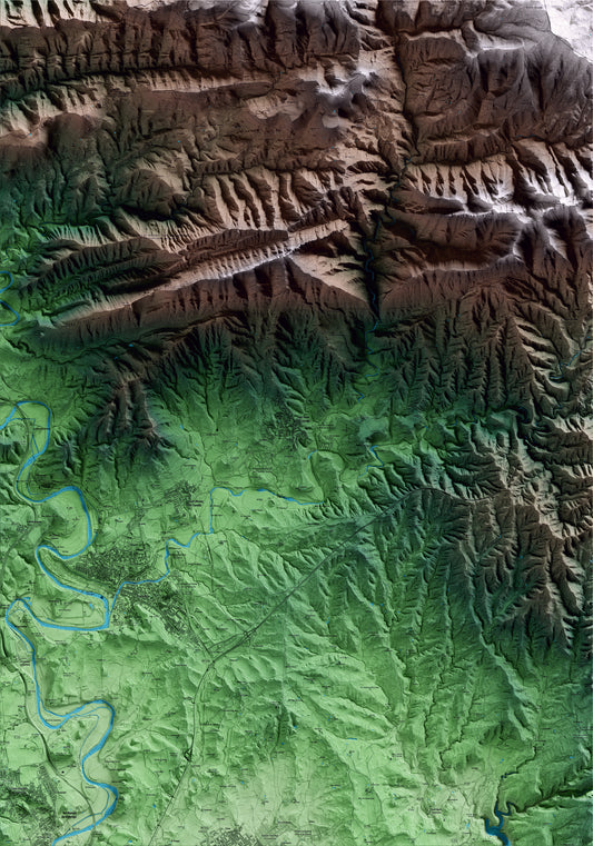 Mapa artístico del relieve de Sant Pere de Torelló, a Osona, con 15 km de entorno y base topográfica ICGC