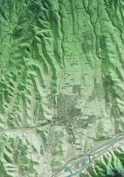 Mapa artístico del relieve de Sant Pere de Vilamajor, al Vallès Oriental, con 15 km de entorno y base topográfica ICGC. Detalle de la zona inferior izquierda.