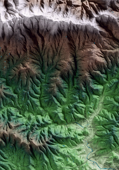 Mapa artístico del relieve de Sant Pol de Mar, al Maresme, con 15 km de entorno y base topográfica ICGC. Detalle de la zona superior izquierda.