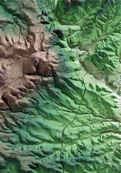 Mapa artístico del relieve de Sant Quintí de Mediona, al Alt Penedès, con 15 km de entorno y base topográfica ICGC. Detalle de la zona superior derecha.