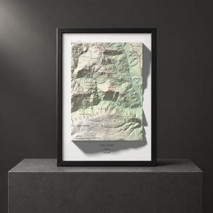 Mapa de relieve de Sant Quiri, 1503 m, Alt Urgell, lámina 100 Cims de Trobart. Presentación enmarcada. 21 × 30 cm.
