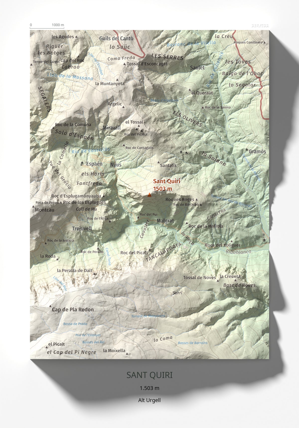Mapa de relieve de Sant Quiri, 1503 m, Alt Urgell, lámina 100 Cims de Trobart 21 × 30 cm.