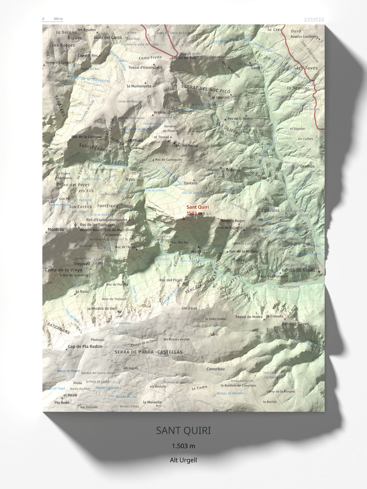 Mapa de relieve de Sant Quiri, 1503 m, Alt Urgell, lámina 100 Cims de Trobart 30 × 40 cm.