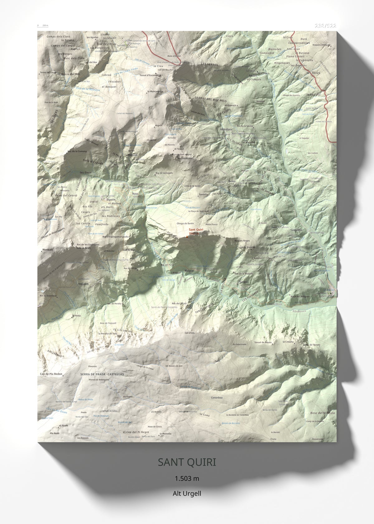 Mapa de relieve de Sant Quiri, 1503 m, Alt Urgell, lámina 100 Cims de Trobart 50 × 70 cm.