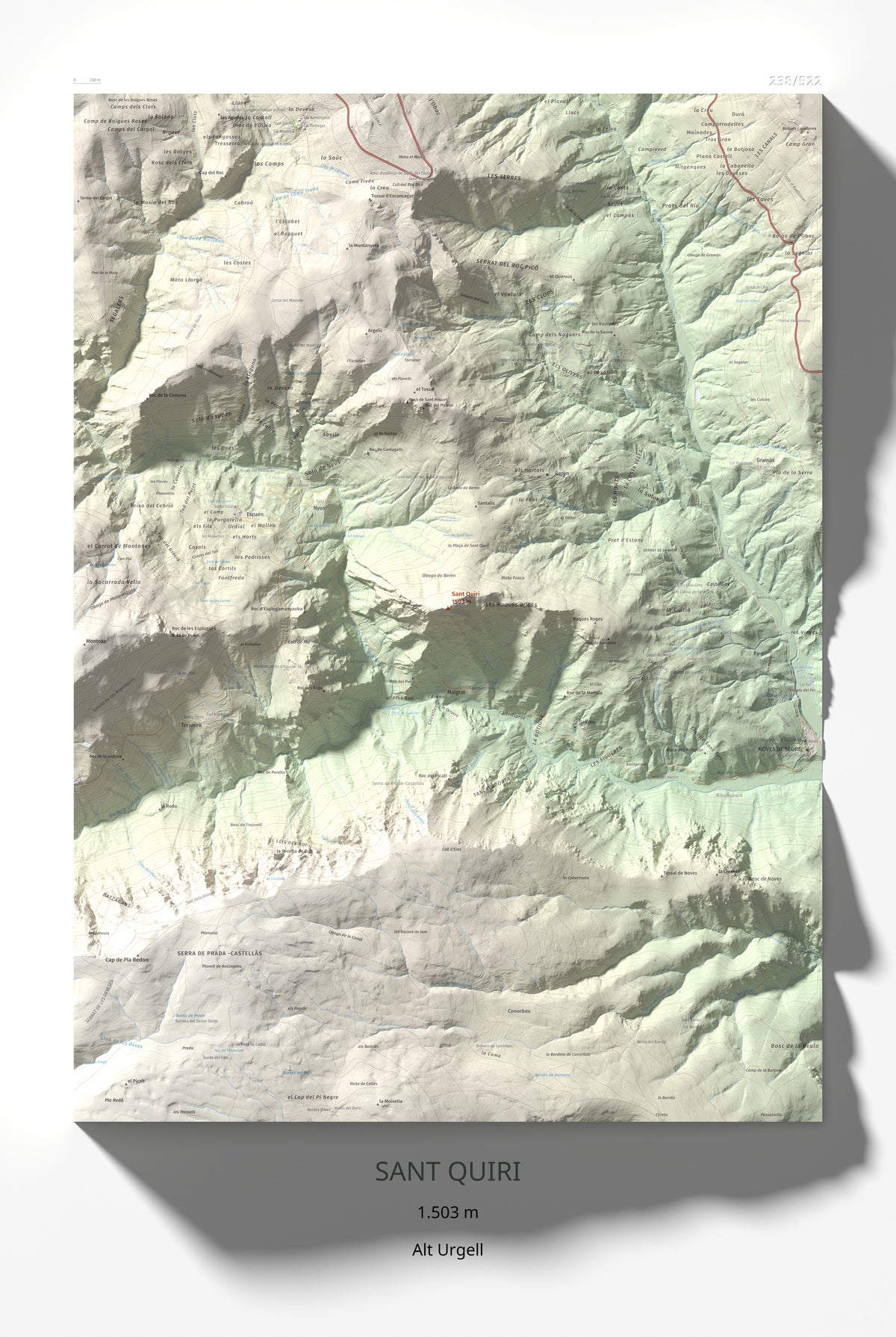 Mapa de relieve de Sant Quiri, 1503 m, Alt Urgell, lámina 100 Cims de Trobart 61 × 91 cm.