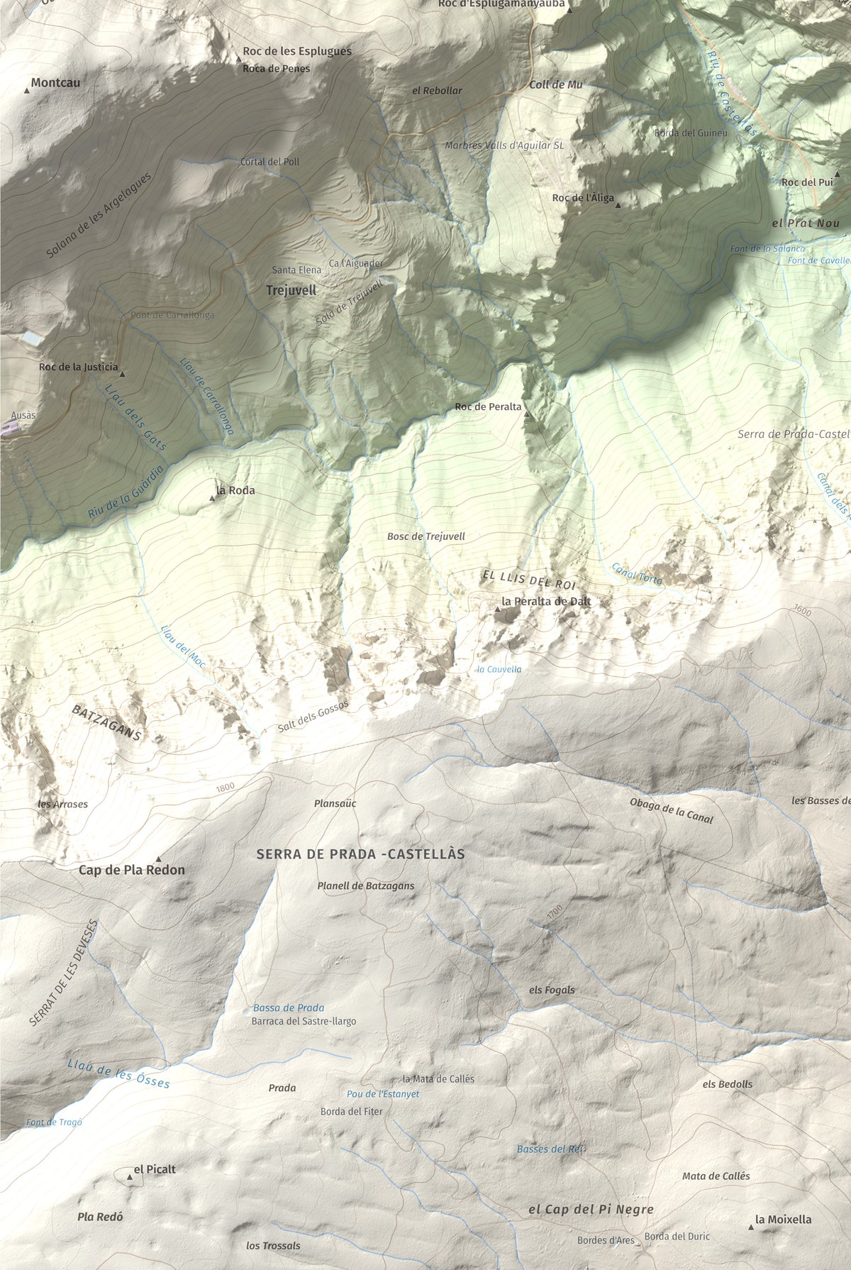 Mapa de relieve de Sant Quiri, 1503 m, Alt Urgell, lámina 100 Cims de Trobart. Detalle de la zona inferior izquierda. 61 × 91 cm.
