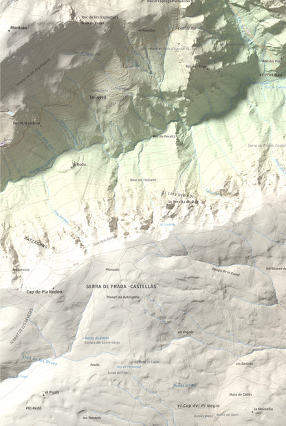 Mapa de relieve de Sant Quiri, 1503 m, Alt Urgell, lámina 100 Cims de Trobart. Detalle de la zona inferior izquierda. 61 × 91 cm.