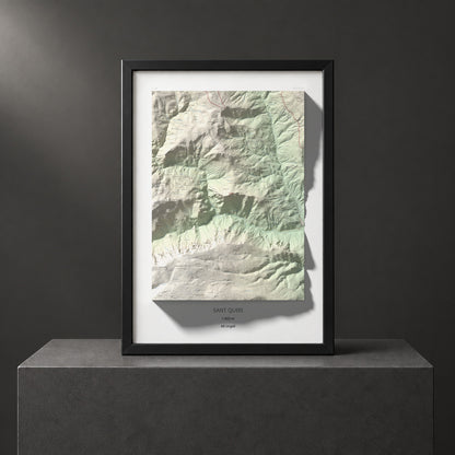 Mapa de relieve de Sant Quiri, 1503 m, Alt Urgell, lámina 100 Cims de Trobart. Presentación enmarcada. 70 × 100 cm.