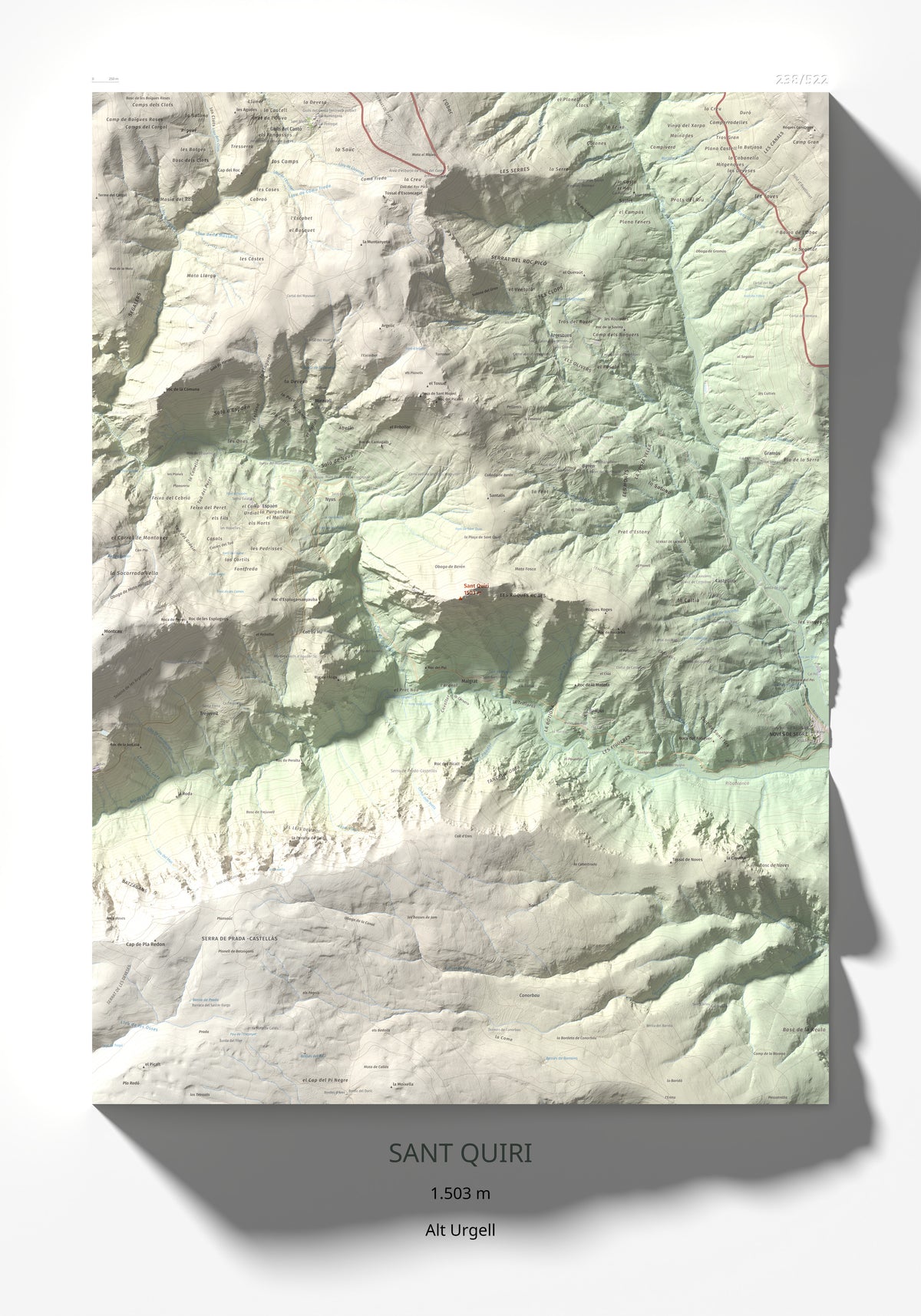 Mapa de relieve de Sant Quiri, 1503 m, Alt Urgell, lámina 100 Cims de Trobart 70 × 100 cm.
