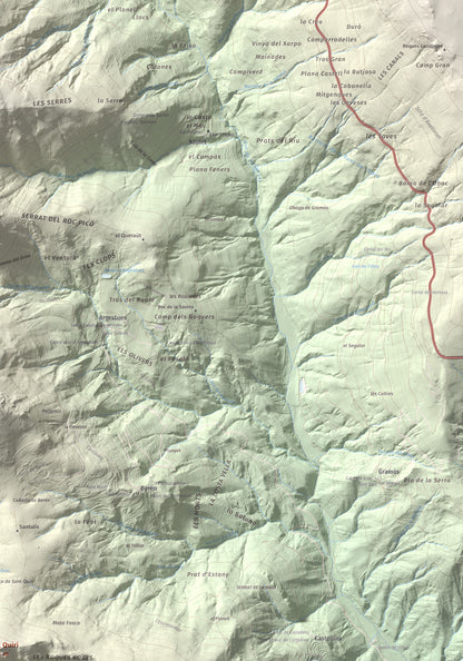 Mapa de relieve de Sant Quiri, 1503 m, Alt Urgell, lámina 100 Cims de Trobart. Detalle de la zona superior derecha. 70 × 100 cm.