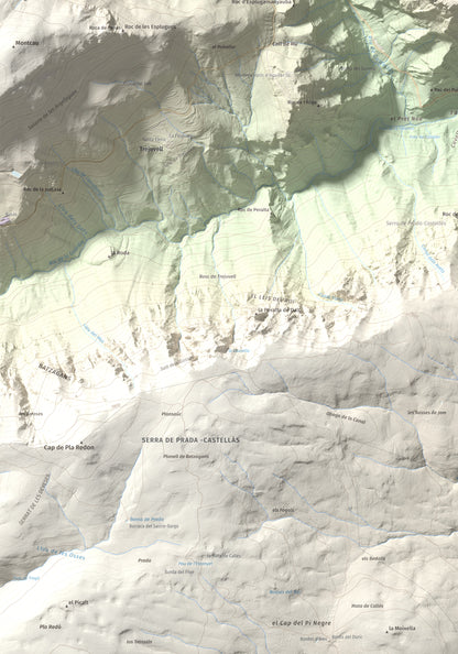 Mapa de relieve de Sant Quiri, 1503 m, Alt Urgell, lámina 100 Cims de Trobart. Detalle de la zona inferior izquierda. 70 × 100 cm.