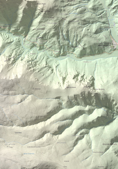 Mapa de relieve de Sant Quiri, 1503 m, Alt Urgell, lámina 100 Cims de Trobart. Detalle de la zona inferior derecha. 70 × 100 cm.