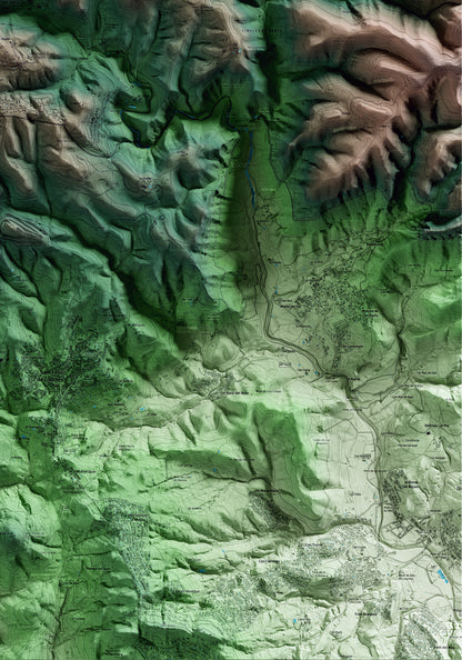 Mapa artístico del relieve de Sant Quirze Safaja, al Moianès, con 15 km de entorno y base topográfica ICGC. Detalle de la zona inferior derecha.