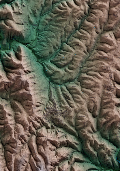 Mapa artístico del relieve de Sant Quirze Safaja, al Moianès, con 15 km de entorno y base topográfica ICGC. Detalle de la zona superior izquierda.